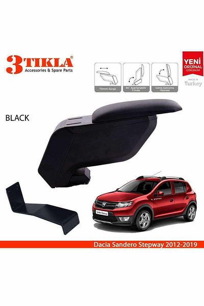 3 Tıkla Dacia Sandero Stepway 2012-2019 Black Armrest Armrest with No-Punching Steel Legs