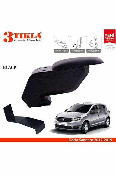 3 Tıkla Dacia Sandero 2012-2019 Delmesiz Çelik Ayaklı Siyah Kolçak Kol Dayama