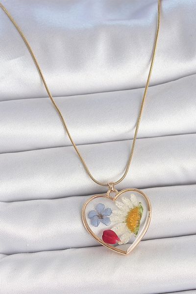 STOREMAX 316L Steel Gold Color Chain Heart Epoxy Flower Model Women's Necklace - Tj-Bko10064