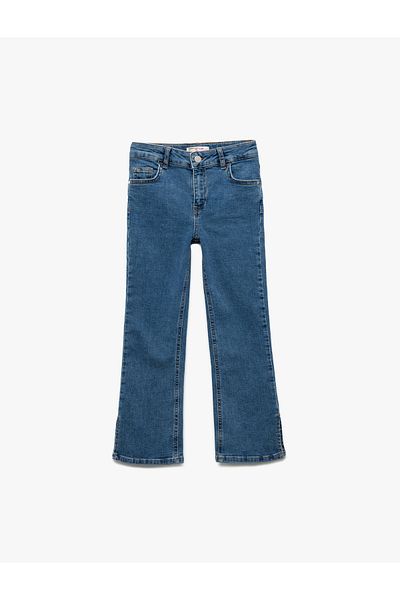 Koton New Season Loose Fit Cotton Slit Detailed Spanish Leg Jean Trousers