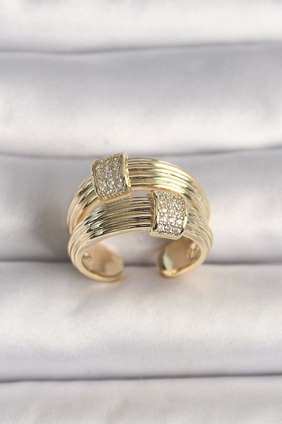 STOREMAX Brass Gold Color Adjustable Zircon Stone Women's Ring - Tj-Byk3591