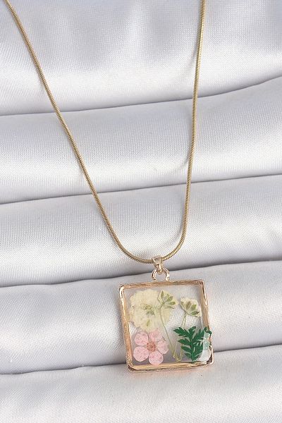 STOREMAX 316L Steel Gold Color Chain Square Epoxy Flower Model Women's Necklace - Tj-Bko10065