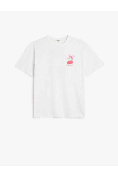 Koton New Season Cotton Short Sleeve Crew Neck Women's T-Shirt with Cherry Print on the Back