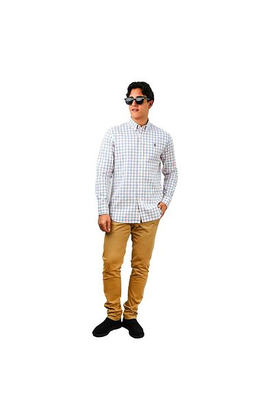 Giordano Men's Cotton Oxford Shirt - Small Lion Embroidery, Slim Fit, Full Button
