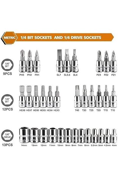 Other Ratcheting Wrench Set 6.4mm: Comprehensive 46-Piece Mechanic Tools Set for Auto and Home Repair