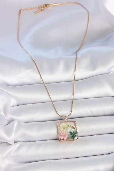 STOREMAX 316L Steel Gold Color Chain Square Epoxy Flower Model Women's Necklace - Tj-Bko10065