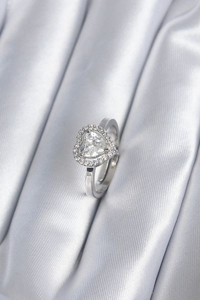 STOREMAX Brass Silver Color Zircon Stone Heart Charm Model Women's Ring - TJ-BYK2861