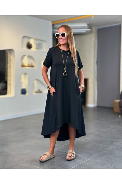 Kokosh moda Rochie de damă cu mânecă scurtă, cu decolteu, cu croială asimetrică în față, din viscoză, în spate, din tricot