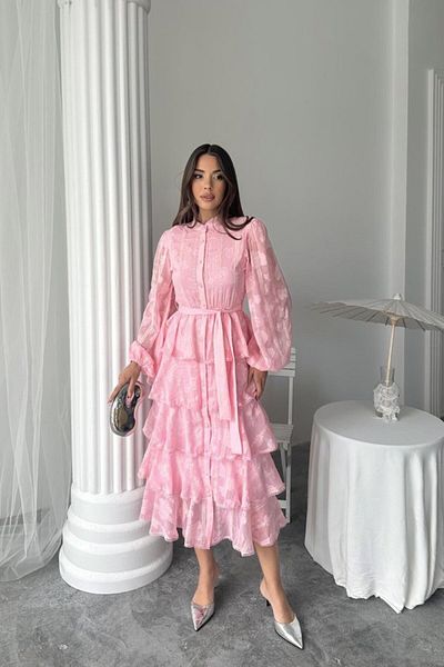 leyla sanat sanata yeni bir bakış açısı Leyla New Perspective on Art Art Candy Pink Long Flounced Dress