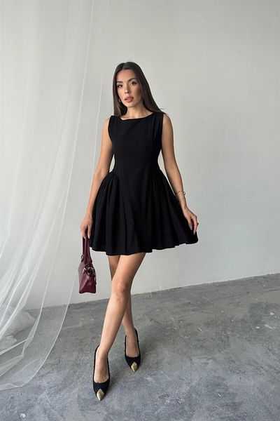 leyla sanat sanata yeni bir bakış açısı Leyla Art Art a New Perspective Black Mini Size Drawstring Linen Dress