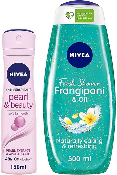NIVEA Anti-Perspirant Spray for Women NIVEA Pearl and Beauty 150 ml + Body Wash Oil with Frangipani and Pe