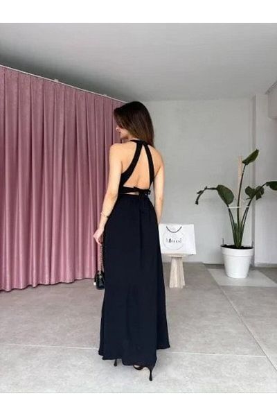 Modayakamoz Γυναικείο φόρεμα μάξι με κρίνκλι ύφασμα με γιακά με γιακά