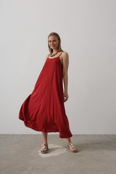 İpeksi Silky Strap Long Bell Dress - Burgundy