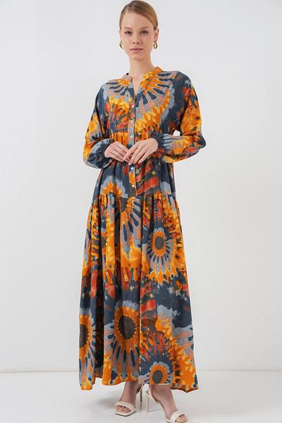 Kokosh moda Authentic Patterned Hijab Dress - L. Orange