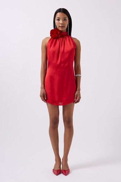 Simala Rose Detail Mini Satin Dress