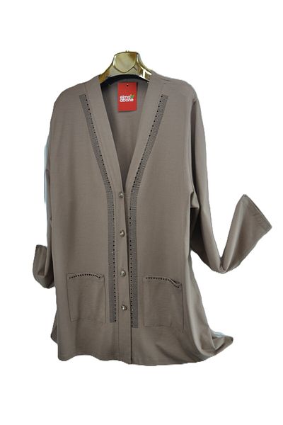elma abone Plus Size Combed Buttoned Stone Cardigan