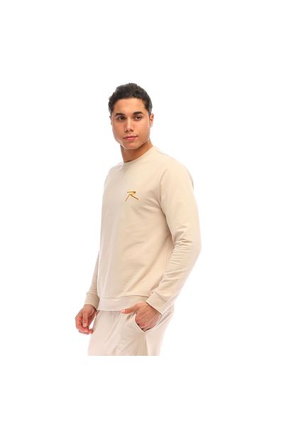 raru Βαμβακερό Crew Neck Basic Φούτερ Omnıs Beige