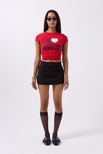 Kokosh moda Embroidery Detail Printed Crop T-Shirt