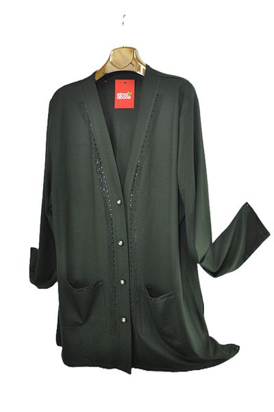 elma abone Plus Size Combed Buttoned Stone Cardigan