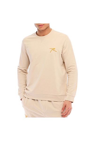 raru Βαμβακερό Crew Neck Basic Φούτερ Omnıs Beige
