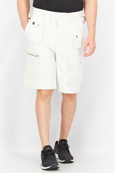 Diesel Men Regular Fit Solid Denim Cargo Shorts, White