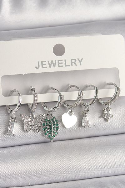 Skygo Brass Silver Color Zircon Stone Multiple Figure Women's Earring Set - Tj-Bkp10097