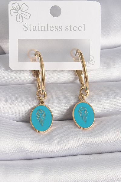 Skygo 316L Steel Gold Color Hoop Model Blue Embroidered Detail Women's Earrings - Tj-Bkp9580