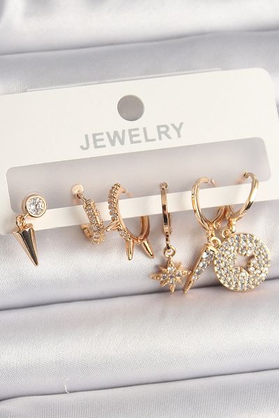 Skygo Brass Gold Color Zircon Stone Multiple Figure Women's Earring Set - Tj-Bkp10102