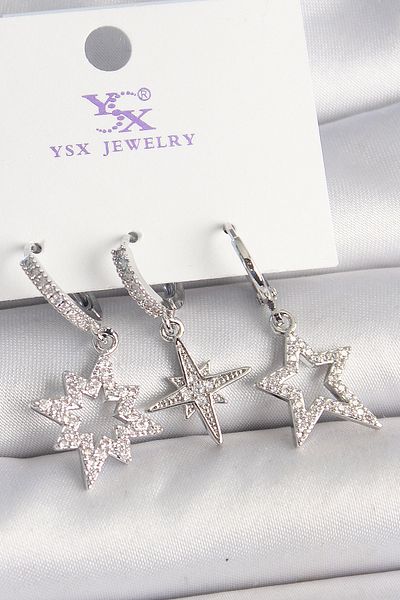 Skygo Brass Silver Color Zircon Stone Star Model 3-Piece Women's Combination Earrings - Tj-Bkp10448
