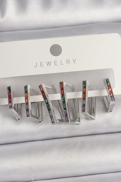 Skygo Brass Silver Color Colorful Zircon Stone Square Model Women's Earring Set - Tj-Bkp10107