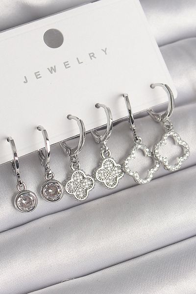 Skygo Brass Silver Color Dangle Zircon Stone Clover Model Women's Earring Set - Tj-Bkp10273