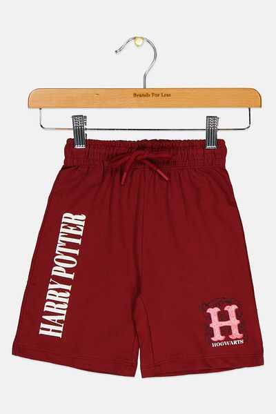 Harry Potter Kids Boy Brand Logo Basic Shorts, Maroon