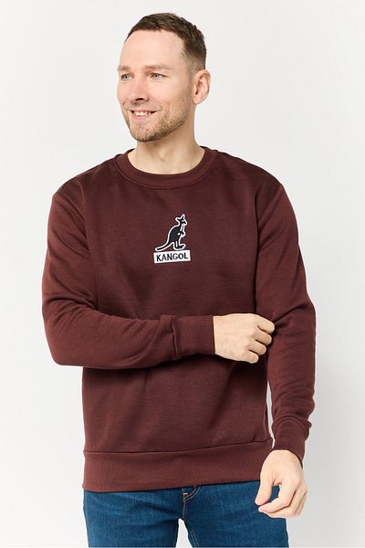 Kangol Men Crew Neck Embroidered Logo Long Sleeves Sweatshirt, Dark Brown