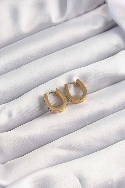 Skygo 316L Steel Gold Color Zircon Stone Hoop Model Earrings - Tj-Bkp9500