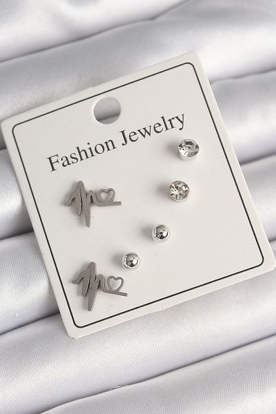 Skygo 316L Silver Color Heart Rhythm Model Zircon Stone Topcuk Detail Women's Earring Set - Tj-Bkp10195