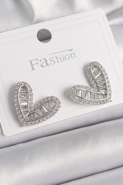 Skygo Rice silver color zircon stone heart model women's earrings - tj-bkp9859