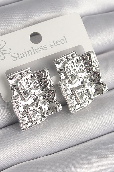 Skygo Brass Silver Color Embroidered Square Plate Model Women's Earrings - Tj-Bkp10226