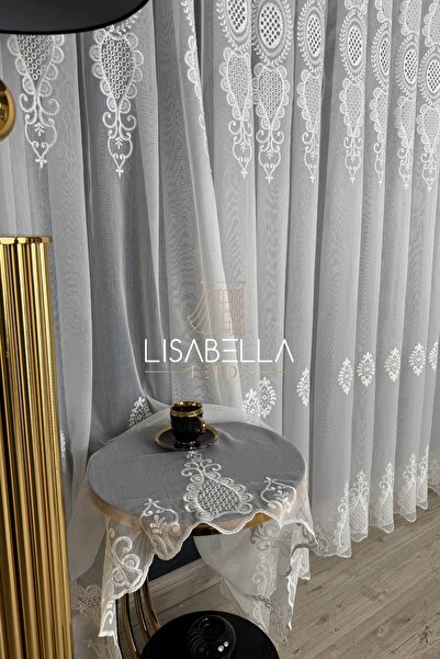 LisabellaHome Sarayli ttm Draperie grea din tul moale brodat cu snur, nu este nevoie de călcat (cusătură pliată 1x3)