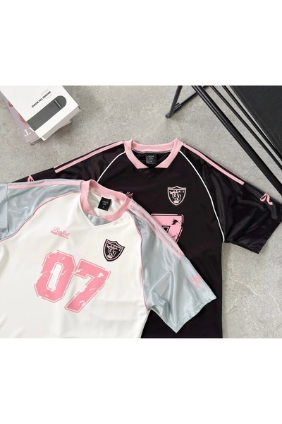 Aesthia Ribbon 07 Pink & Black Oversize Unisex Forma Tshirt -Minga London