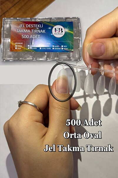Easy Beauty 500 Adet Yeni Nesil Jel Destekli Oval Orta Uzun Takma Tırnak Önce...