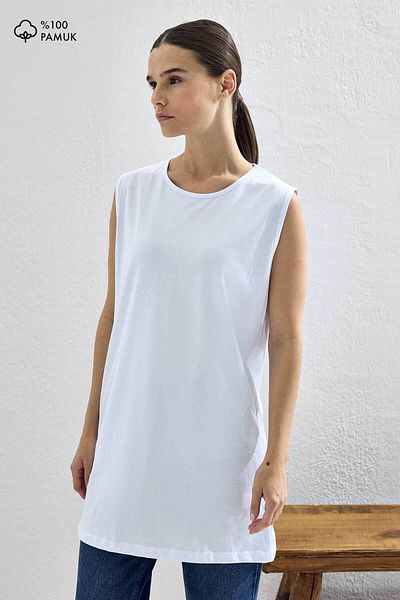 Hooopstore Tricou alb din bumbac fără mâneci