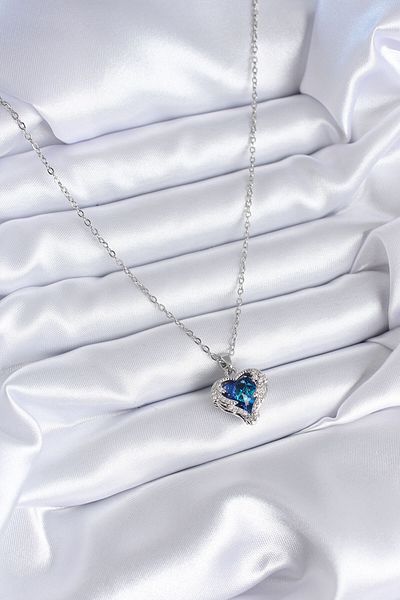 Skygo 316L Steel Silver Color Blue Crystal Heart Model Zircon Stone Women's Necklace - TJ-BKO7772