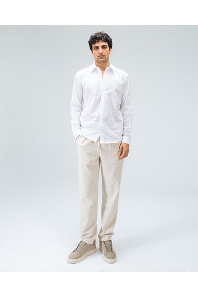 Tt Line Men's Regular Italian Collar Cotton Linen Shirt