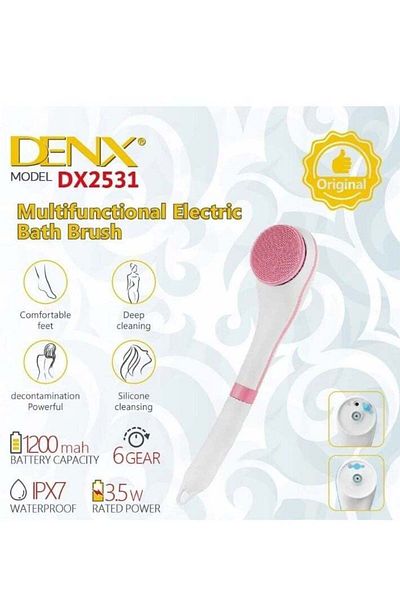 Denx فرشاة استحمام إلكترونية ذكية متعددة الوظائف لتنظيف الجسم مع 5 رؤوس مختلفة