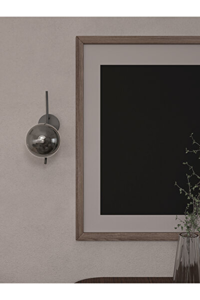 avizade Lal Modern Füme Cam Küre Duvar Apliği - Siyah Metal Gövdeli Dekoratif Aydınlatma