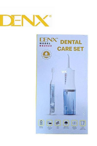 Denx مجموعة العناية بالأسنان | جهاز تنظيف الأسنان الذكي بالماء + فرشاة أسنان مبتكرة - أبيض