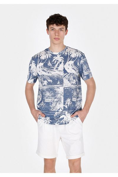Colin's Tricou albastru cu mânecă scurtă pentru bărbați, cu decolteu rotund, cu potrivire confortabilă