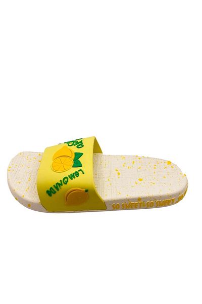CRACOS Women's Beach Slippers, White, Lemon Print, Size 38, 25 Centimeters
