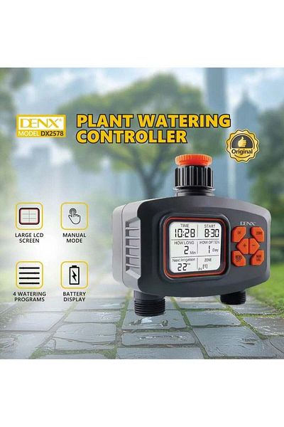 Denx جهاز التحكم في ري النباتات DX2578 مع شاشة LCD كبيرة وأربعة برامج مرنة وسريعة