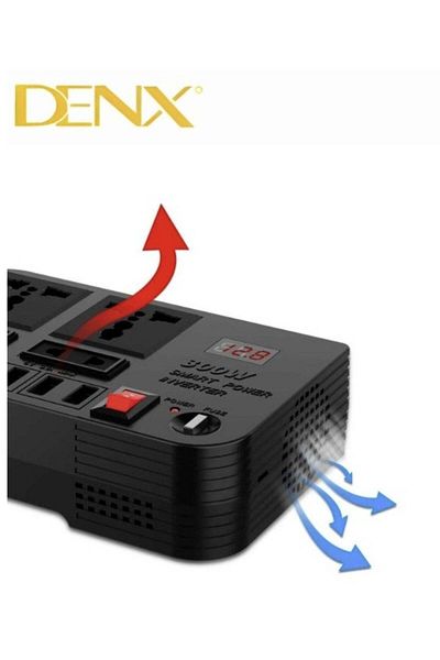 Denx محول طاقة للسيارة، 12 فولت إلى 220 فولت، موجة جيبية معدلة عالية التردد، 300 واط، متعدد المنافذ